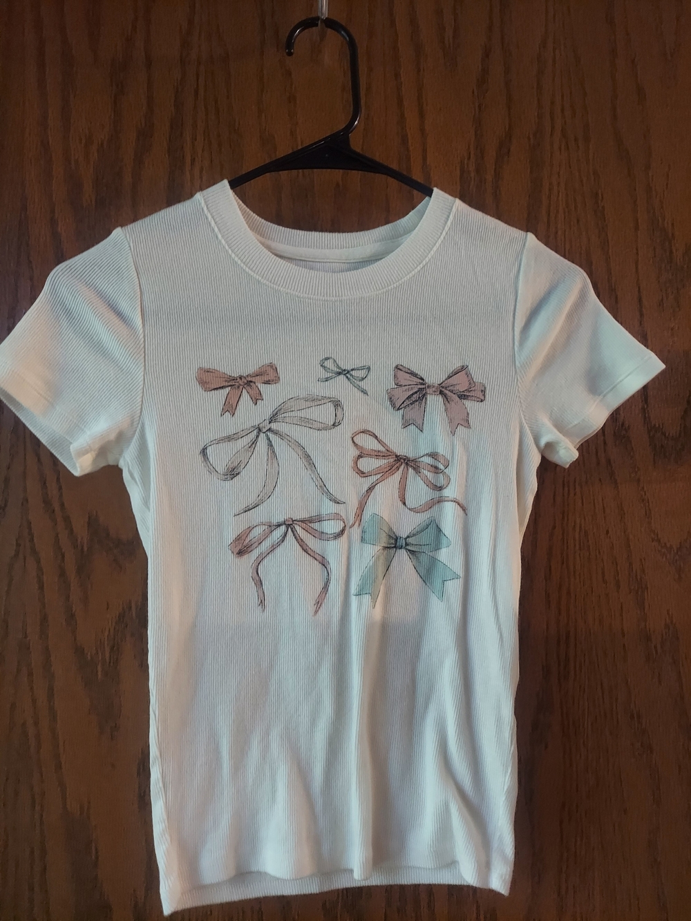 Hollister Co. Coquette Ribbon Bow Graphic Ribbed Baby Tee Small